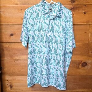 Short-Sleeve Cactus Print Shirt - Teal/White